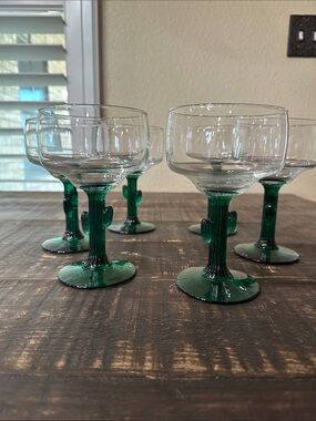 6 Cactus-Stem Margarita Glass - Clear Bowl with Green Stem